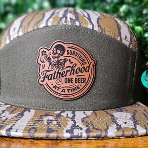 Fatherhood 7 Pannel Bottomland Hat with Custom Leatherette Engraving