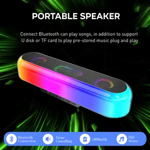 RGB Desktop Bar Speaker,Dynamic Lighting Bar Speaker,Acousto-Optical Synchronization,RGB Color Lights,TF Card,Intelligent AI Control,Volume Dnob,Rechargeable Battery,For Android /IOS/ Computer/Laptop Audio Smartphone speaker bluetooth