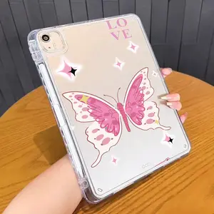 White Pink Butterfly Pattern Ultra-Slim TPU iPad Case, Anti-Scratch Cover with Built-in Pencil Holder, Lightweight Protective Shell Compatible with iPad 11" 2025, Pro 11/10 Gen, 10.9" (2020-2022), Air 3-7, 10.2", 9.7" (2017-2018), Pro 11"/13" 2024.Series