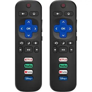 Roku Replacement Remote Control Pack of 2 for TCL Hisense Onn Philips Smart TVs Black with Shortcut Buttons No Setup Needed