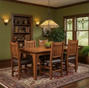 Mission 70" Solid Oak Dining Table Set with 6 Slat Back Chairs