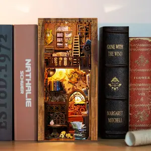 Unusual Gifts Idea - DIY Book Nook Kit, DIY Booknook Bookshelf Insert Decor Alley, Bookends Model Build-Creativity Kit with LED Light, New Year Gift, Gifts for Kids Adults Holiday Gifts, Mini House Making Kit Home Decor, Cover Dust