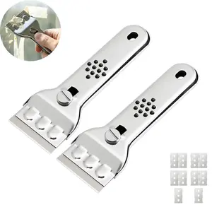 Multifunction Stainless Steel Cleaning Shovel,2 Pcs Kitchen Tile decontamination Scraper,Razor Holder for Cleaning Glass Cooktop, Window, Decals, Stickers, Label, Caulk, Adhesive, Paint Glue Removal