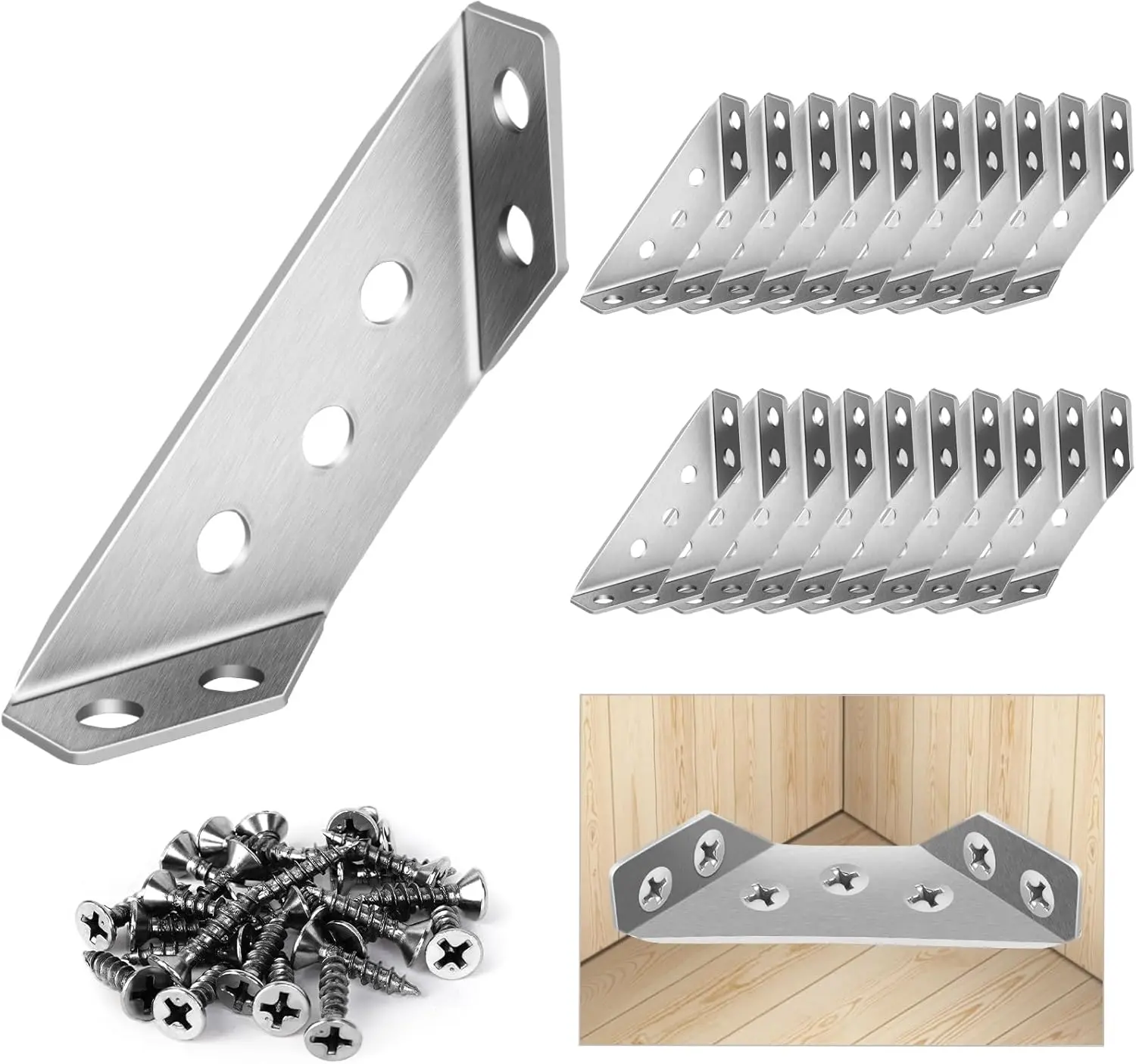 GJANSH Heavy-Duty Furniture Corner Brackets 10/20/50PCS Sturdy for Long-Term Reinforcement Quick Install Complete with Wood Drywall Screws