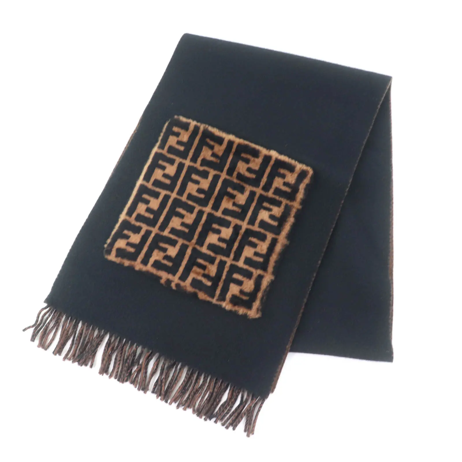 Pre-owned FENDI Cashmere Small Leather Goods Stall Zucca Pattern Wool Scarf