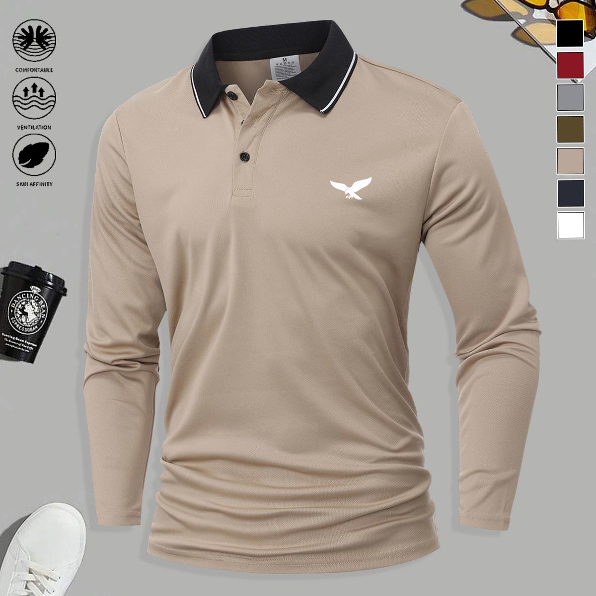 Set of 5 men’s long-sleeve polo shirts—fashionable and versatile, solid color design, suitable for sports and casual occasions, soft and comfortable; men’s long-sleeve polo shirt set.,clothes for back to school,first day of school outfits