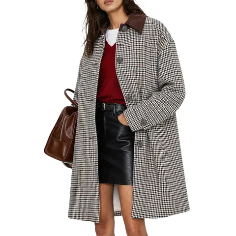 Imily Bela Women’s Plaid Trench Coat, Long Sleeve Button Down Lightweight Overcoat, Classic Checkered Lapel Jacket for Fall Spring Casual Workwear