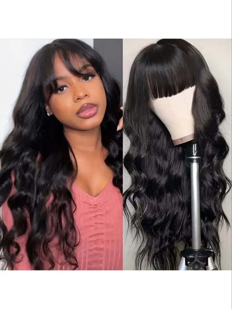 20 Inch Human Hair Wig with Bangs Heat Resistant Lightweight for Daily Party 20 inch body wave wig with bangs - TikTok Shop main image 4