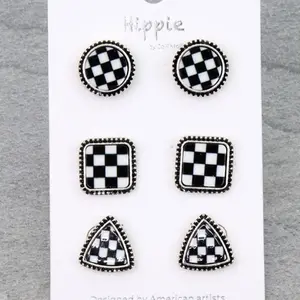 3 Pair Checkered Earring Set - Original Design by American Artists