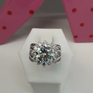 (R22) Silver Ring with Big Diamond Center for Women