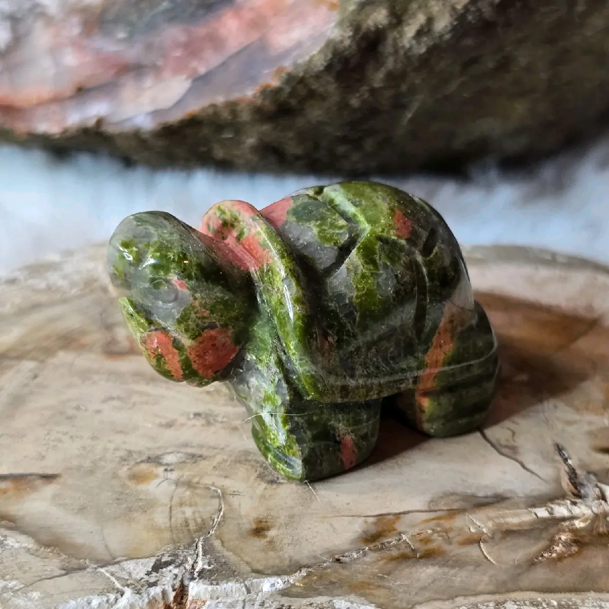 Unakaite Crystal Turtle Carving - Handmade Statuette Figurine