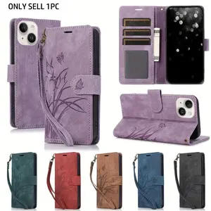 Flower Butterfly Flip Phone Case for iPhone 16/15/14 Plus/13/12/11 Pro Max, PU Leather Wallet Stand Magnetic Closure Card Slot Durable Design, Flip Stand Cover