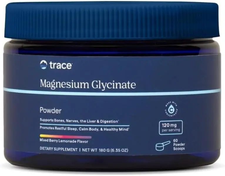Trace Minerals Magnesium Glycinate Powder Supplement Canister - 120mg Bioavailable Mineral, Gut Support, Sleep Aid, Calm Muscles, Bone Health, Mixed Berry Lemonade Flavor, 60 Scoops, Safe Selfcare Aid