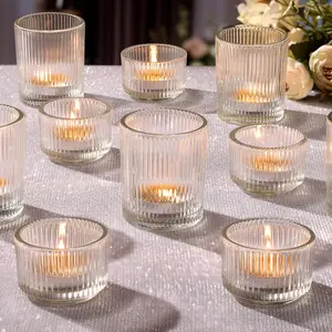 20pcs Assorted Ribbed Clear Votive & Tea Light Candle Holders Glass Candle Holder for Table Centerpiece Wedding Baby Shower Home and Party Decorations