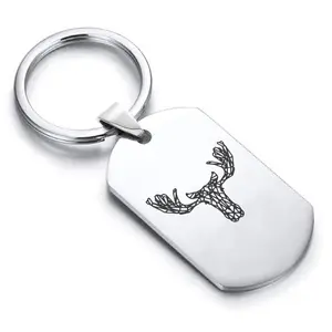 Stainless Steel Geometric Polygon Moose Dog Tag Keychain