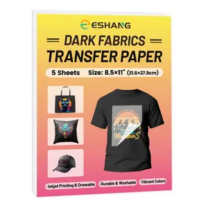 5 Sheets Letter Size Heat Transfer Paper for Dark Fabric, 8.5x11 Inch Printable Iron-On Transfer Paper, Easy DIY T-Shirt Transfer