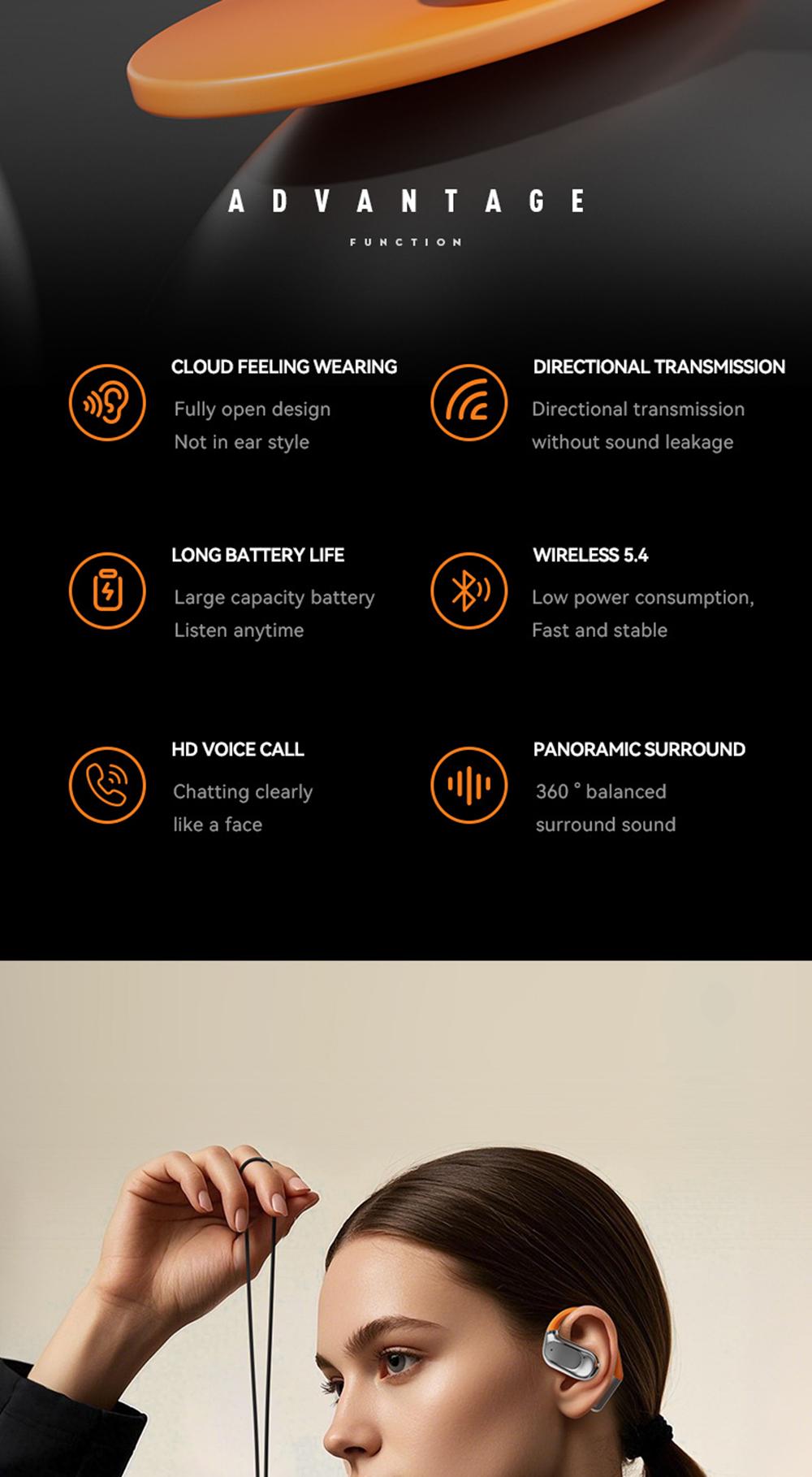 KEAI M113 Bluetooth Wireless 5.4 Earbuds, 2-in-1 OWS Rotatable Bluetooth Earbuds with USB C Charging Case, Suitable for Office, Travel, Sports, Learning