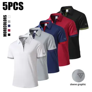 Pack of 5 Men’s Quick-Dry Polo Shirts, Summer Turn-Down Collar Short-Sleeve T-Shirts, Breathable Sports Casual Tops, Multi-Size