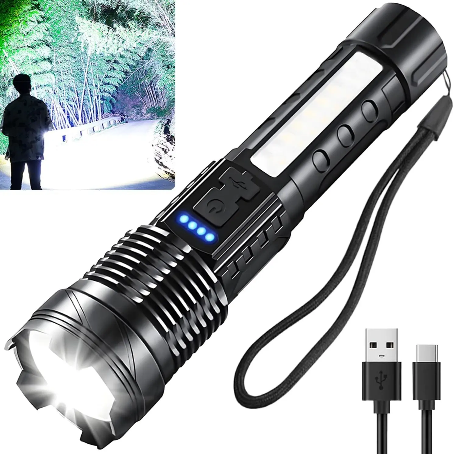 USB Rechargeable LED Portable Multifunctional Design with High Lumens, High Powered Strong Flashlight, Emergency Led Flashlight, Outdoor Flashlight, Ideal for Camping, Hiking, Gardening & More, Portable Handheld Flashlight, Led Rechargeable Flashlights