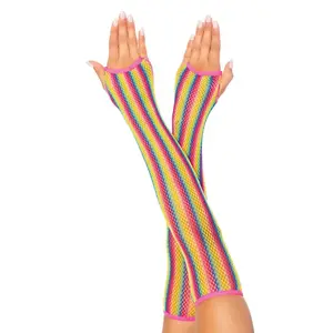 Leg Avenue Rainbow Net Fingerless Fishnet Arm Warmer Gloves - Vibrant color and Breathable Design
