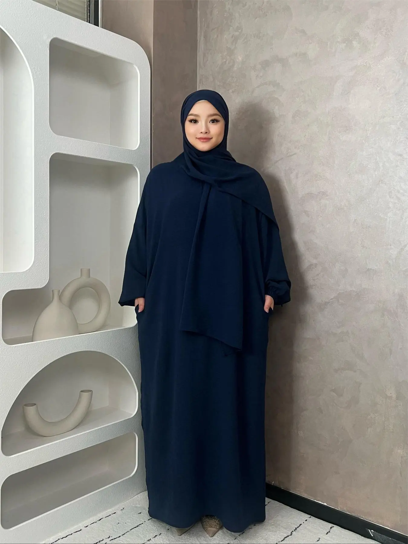 Women's Solid Pocket Bishop Sleeve Hooded Abaya, Islamic Abaya, Modesty Abaya, Modest Casual Long Sleeve Abaya for Spring & Fall, Summer Outfits 2024, Muslim Clothing for Women, Islamic Modesty Clothes