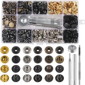 132 Sets Leather Snap Fasteners Kit, 12.5 mm Metal Button Snaps Press Studs with 4PCS Fixing Tools, Sewing Snaps for Clothes Leather Craft Bracelets Jeans Wears Jackets Bags Belt