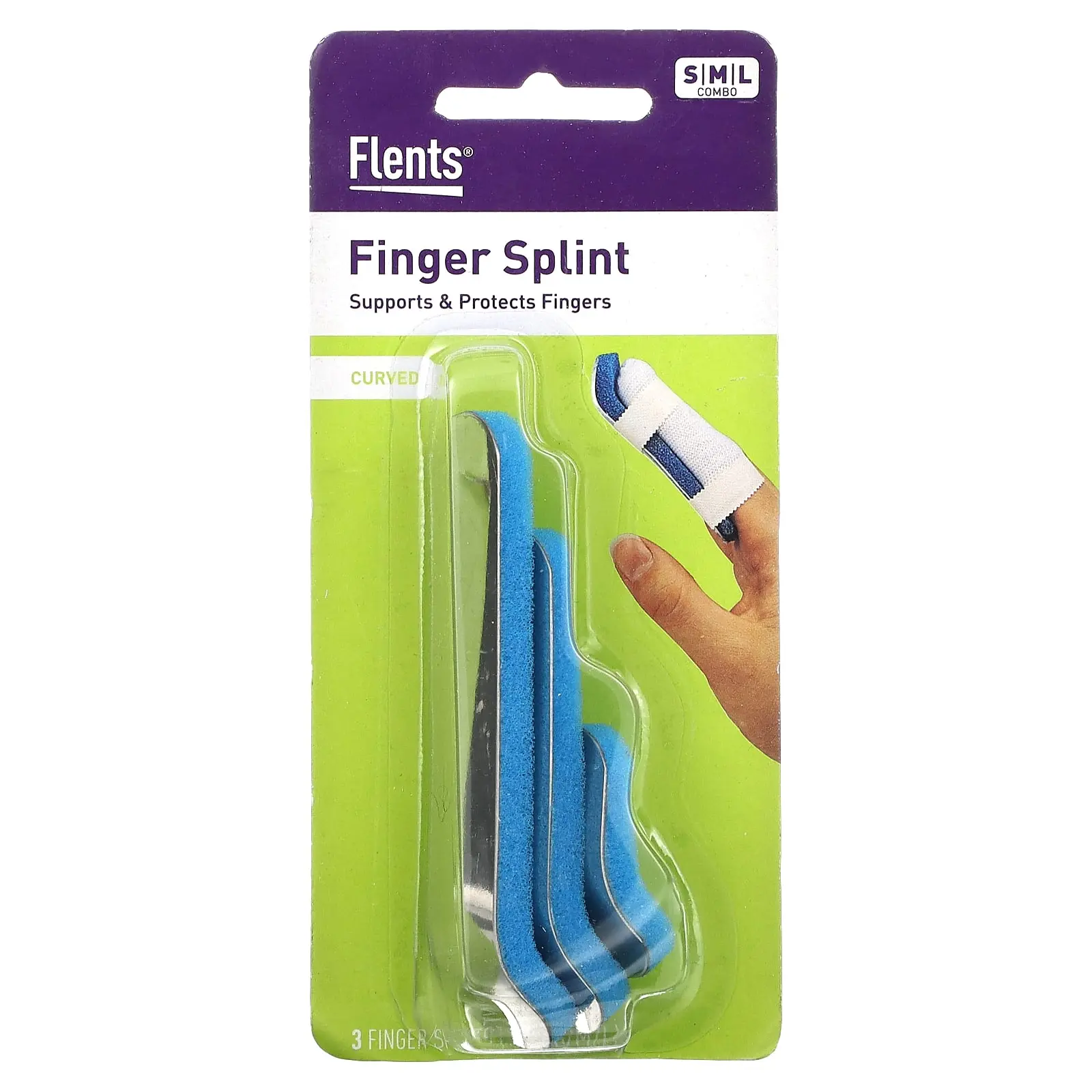 Flents Finger Splint, Curved, S,M,L, 3 Piece Set