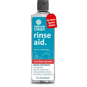 All Natural Dishwasher Rinse Aid Cleaner, Liquid Dishwasher Rinse Agent for Spot-Free Glass & Cutlery in Hard Water, Non Toxic Dish Washer Rinse Aid & Stain Remover, 8 oz/250ml, Pack of 1