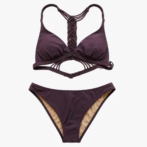 Purple Bikini Set with Macrame Detailing and Comfortable Fit for Summer