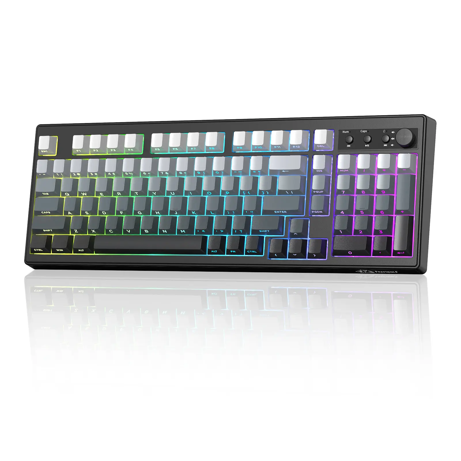 ZIYOU LANG K100 Wireless Gaming Keyboard,99 Keys Tri-Mode BT/2.4GHz/USB-C Creamy Color Keyboard with Number Pad RGB, Media Knob Custom Programmable Computer Keyboards for PC/Mac/Xbox
