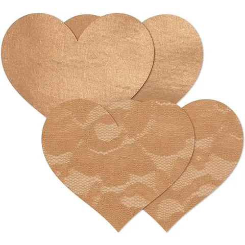 Nippies Women's Solid/Heart Shape Nipple Covers - 2 Pairs Lace & Satin Pasties, Soft-Stretch Breathable Self-Adhesive Bra Accessories, Beautiful Coverage for Sheer Tops, Easy to Clean, Painless Removal, Optional Nipple Protection Pad Wardrobe Essential