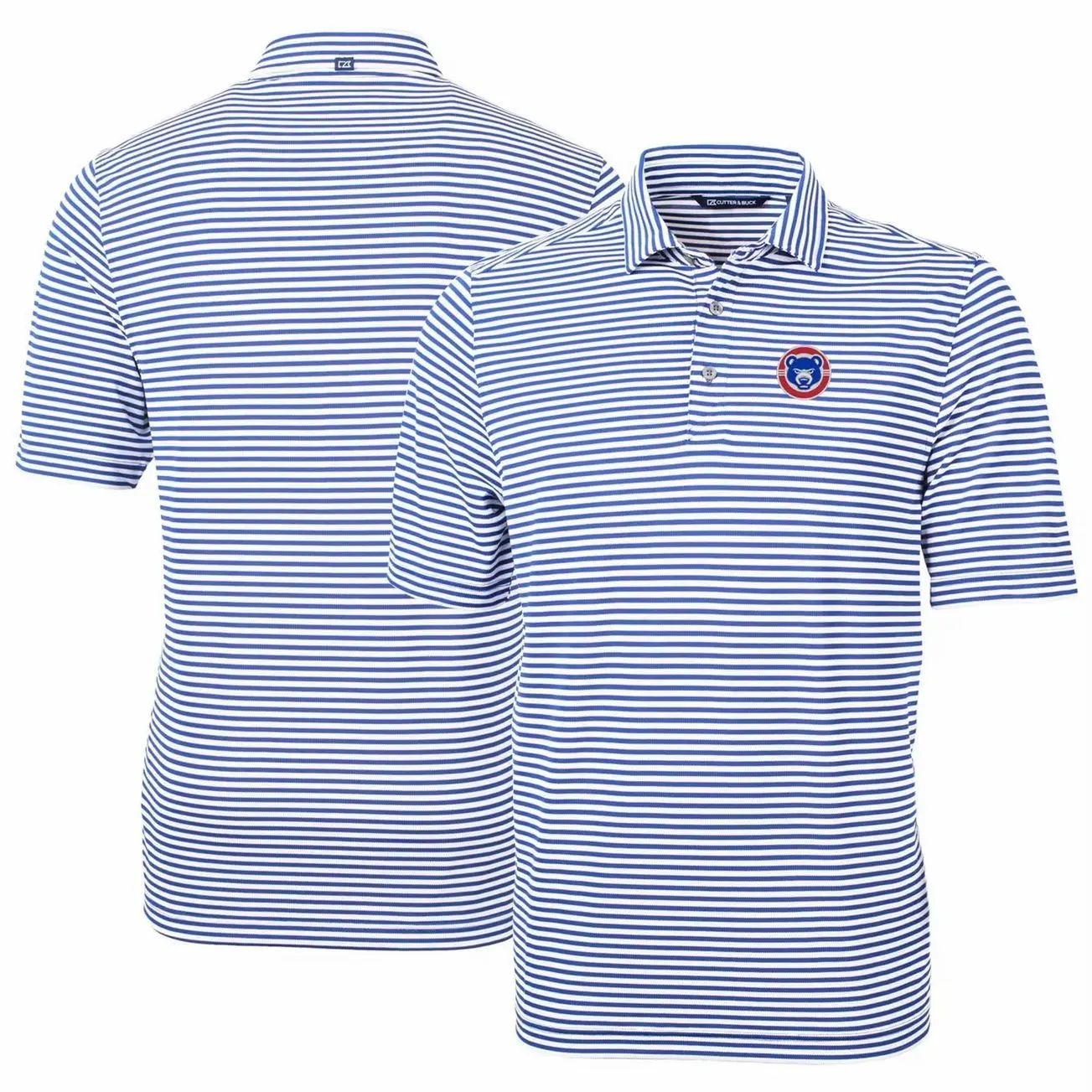 South Bend Cubs Cutter & Buck DryTec Virtue Eco Pique Stripe Recycled Polo - Light Blue