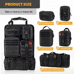 Universal Tactical Vehicle Back Seat Organizer with 5 Detachable Pouches for Medical Phone Admin Storage Large Capacity Front Seat Back Pack Multipurpose Black Storage Bag for Camera Accessories