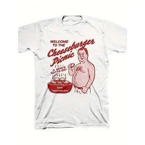 men's women's [ Machine Washable] Men'S Trailer Park Boys-Inspired Welcome to the Cheesburger Picnic Graphic Tee - Pure Cotton, Casual Short Sleeve T-Shirt with Humorous Print for Casual Attire, Humorous GraphicDX1024-103 Retro Washed Double-Sided 67