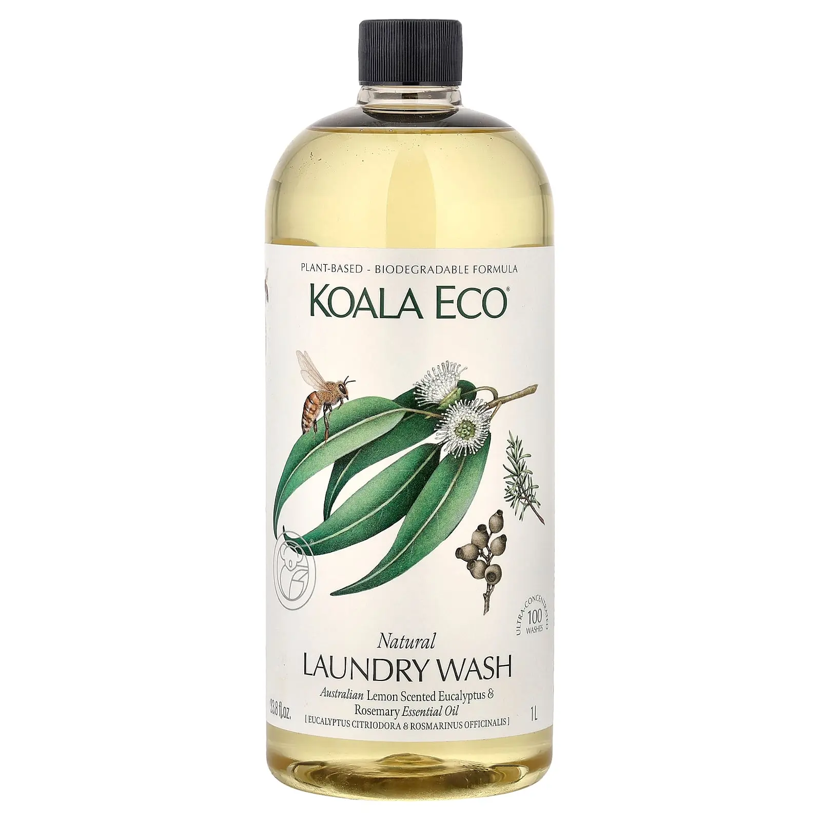 Koala Eco Natural Laundry Wash, Australian Lemon Scented Eucalyptus & Rosemary Essential Oil, 33.8 fl oz (1 l)