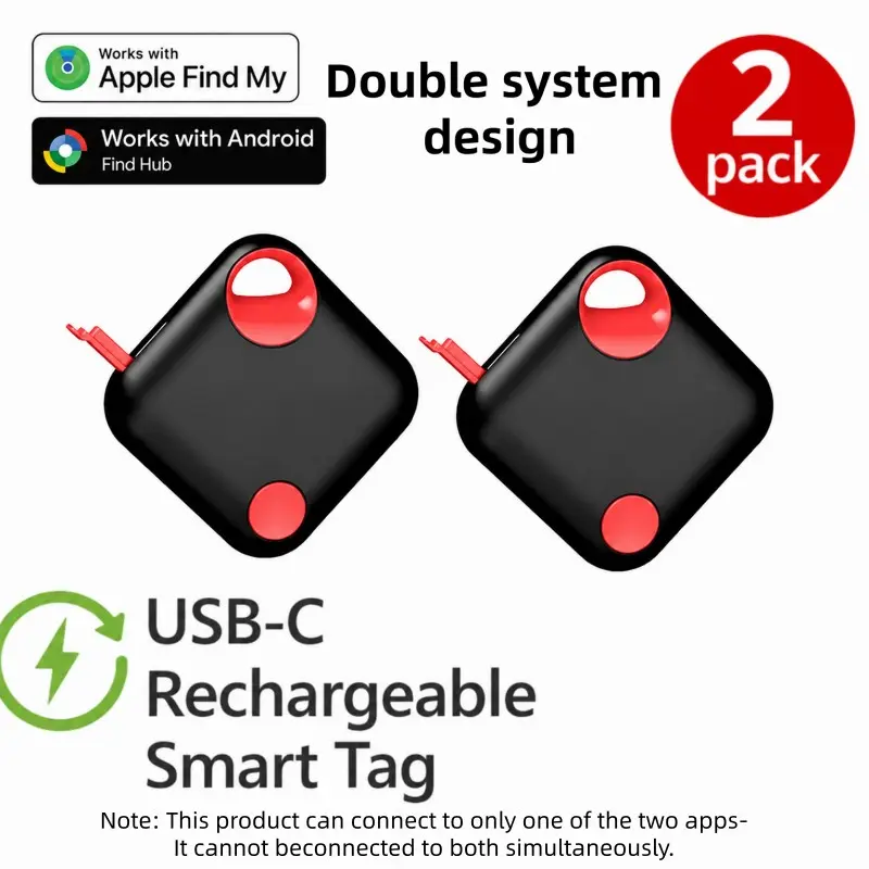 2-Pack Android & iOS Tracker Tags, Dual System Smart Tags, Wireless Rechargeable, Compatible with Google Find HUB, Key Finder, Keychain Tracker, Item Locator, Rechargeable Tracking Tag