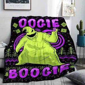 UME Vintage Anime-Themed Oogie Boogie Flannel Throw Blanket - Hypoallergenic, Stain-Resistant, Multipurpose Knitted Bedding with Digital Print, Dry Clean Only, All-Season Festive Home Decor