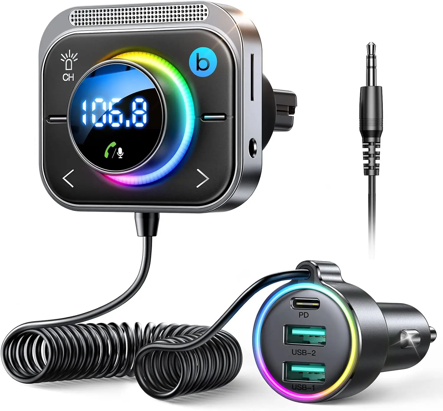Bluetooth 6.0 Car Adapter FM & AUX HiFi Bass 96W Fast Charging| PD 60W & 2*QC 18W, Air Vent Installation for Safe, Wireless Radio Fun Car Accessories Gift Set, FM Transmitter Bluetooth