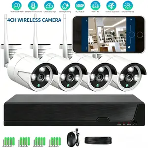 Wireless 4 Camera Security System 1080P HD with NVR, Night Vision, Motion Alert, Weatherproof for Indoor Outdoor Use – Plug & Play, Remote Access on Phone, 24/7 Recording