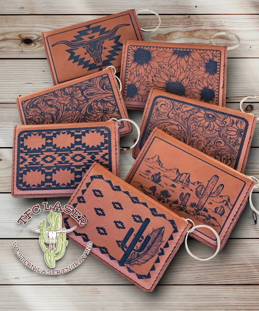 TFC Laser Western Style Keychain Wallet ID and Card Holder for Men and Women wristlet