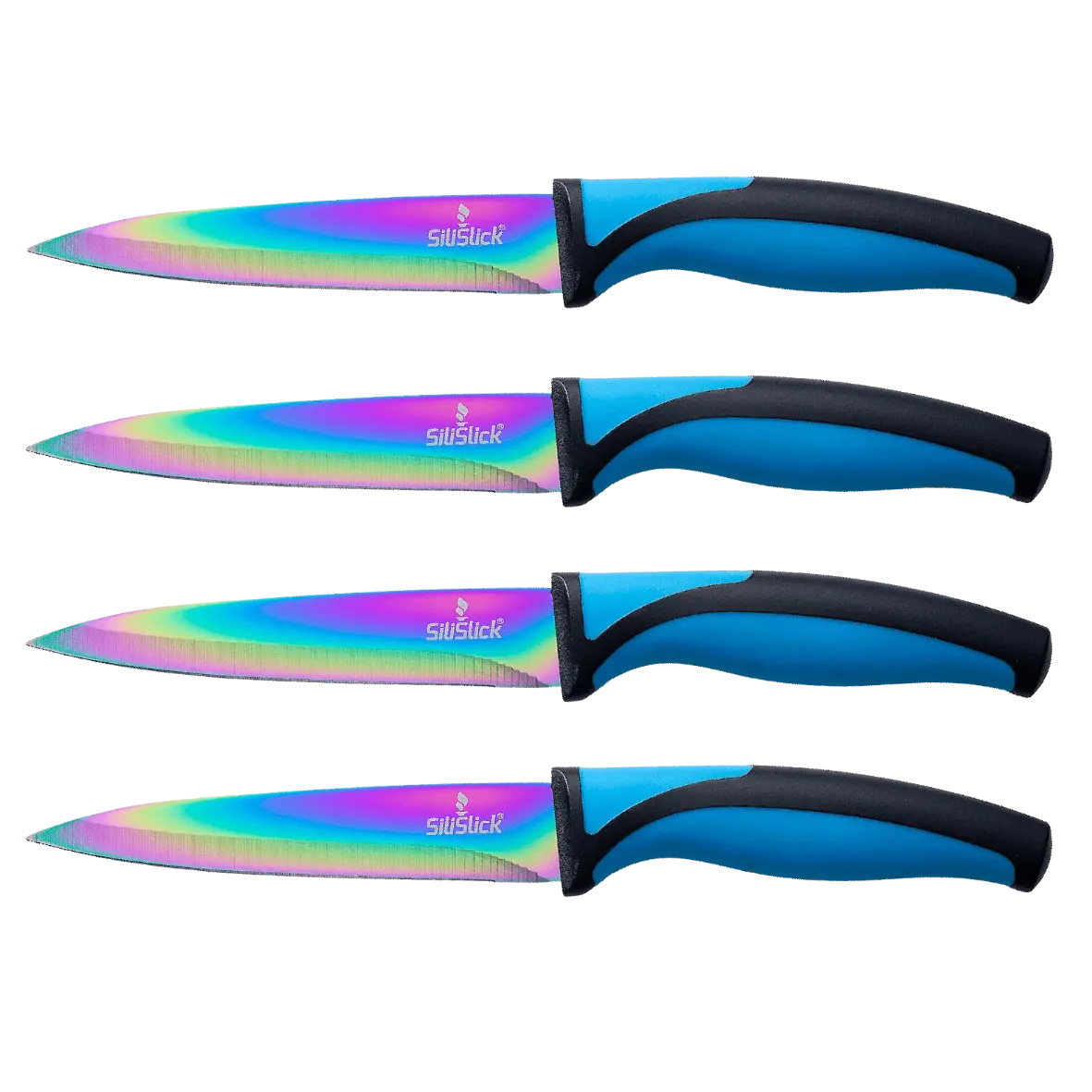 Steak Knife Set, 4 Rainbow Titanium-Coated Stainless Blades