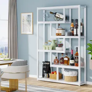 LITTLE TREE  Way to Origin 6-Shelf Industrial Bookshelf, Modern Etagere Bookcase, 69 Inch Tall Storage Display Staggered Shelves with Sturdy Metal Frame for Home Office