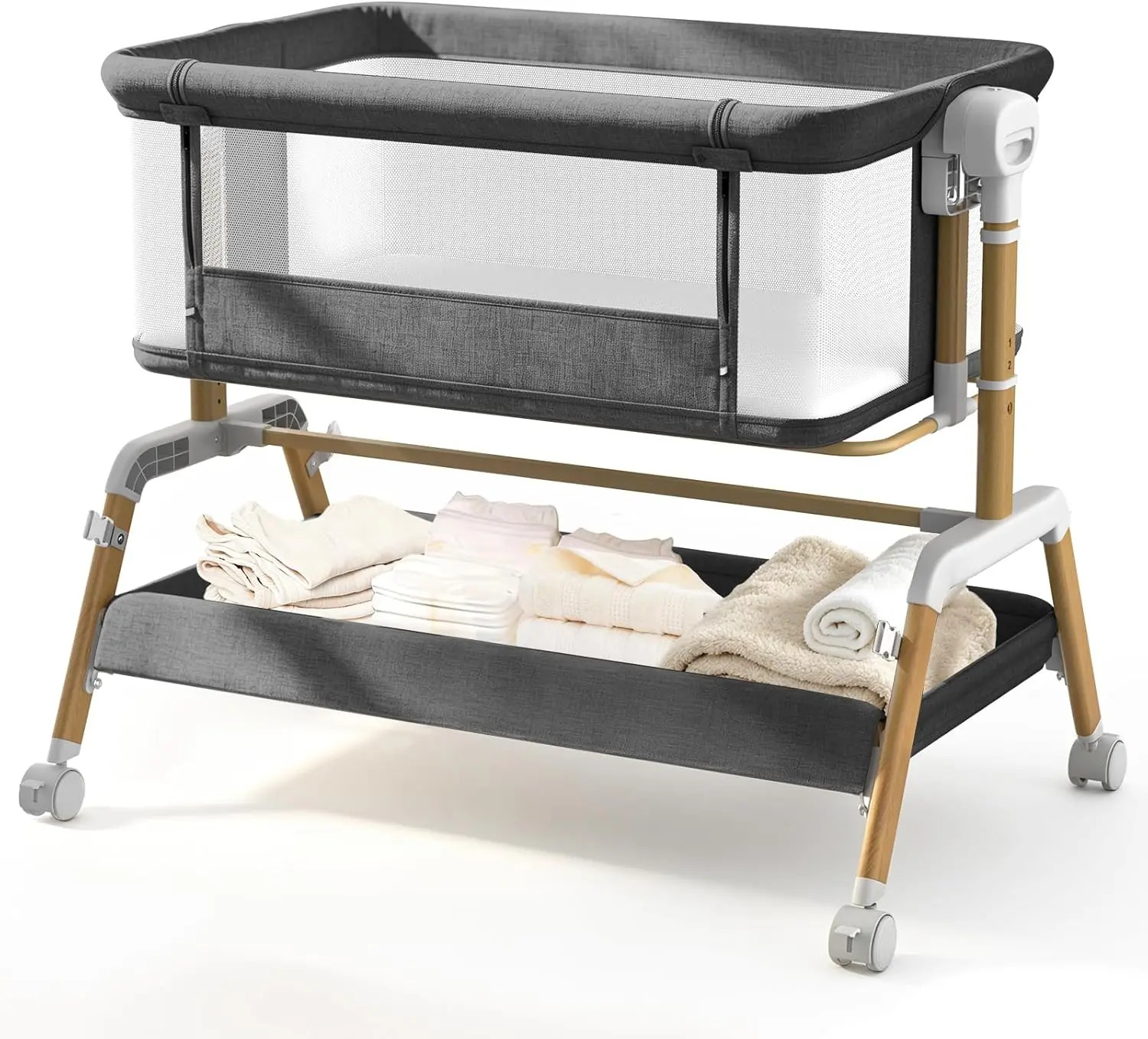 3-in-1 Baby Bassinet, Baby Crib，Bedside Sleeper for Newborns, 7-Level Height Adjustable, Rocking Mode with Breathable Mesh, Lockable Universal Wheels & Large Underbed Storage, Portable Travel Baby Crib #tiktokshopsummersale