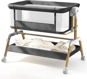 #DealsForYouDays，3-in-1 Baby Bassinet, Baby Crib，Bedside Sleeper for Newborns, 7-Level Height Adjustable, Rocking Mode with Breathable Mesh, Lockable Universal Wheels & Large Underbed Storage, Portable Travel Baby Crib
