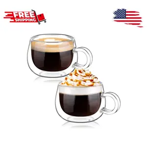 German Quality 4 Oz Insulated Double Wall Glass Espresso Cups, 120 ml (full capacity), 2 Pack