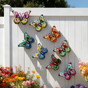 8PCS 20CS Metal Butterfly Wall Art Decor, 3D Colorful Hand-Painted Butterflies Wall Sculptures, Fade-Resistant Metal Wall Decor for Indoor Outdoor Home, Garden, Patio, Yard