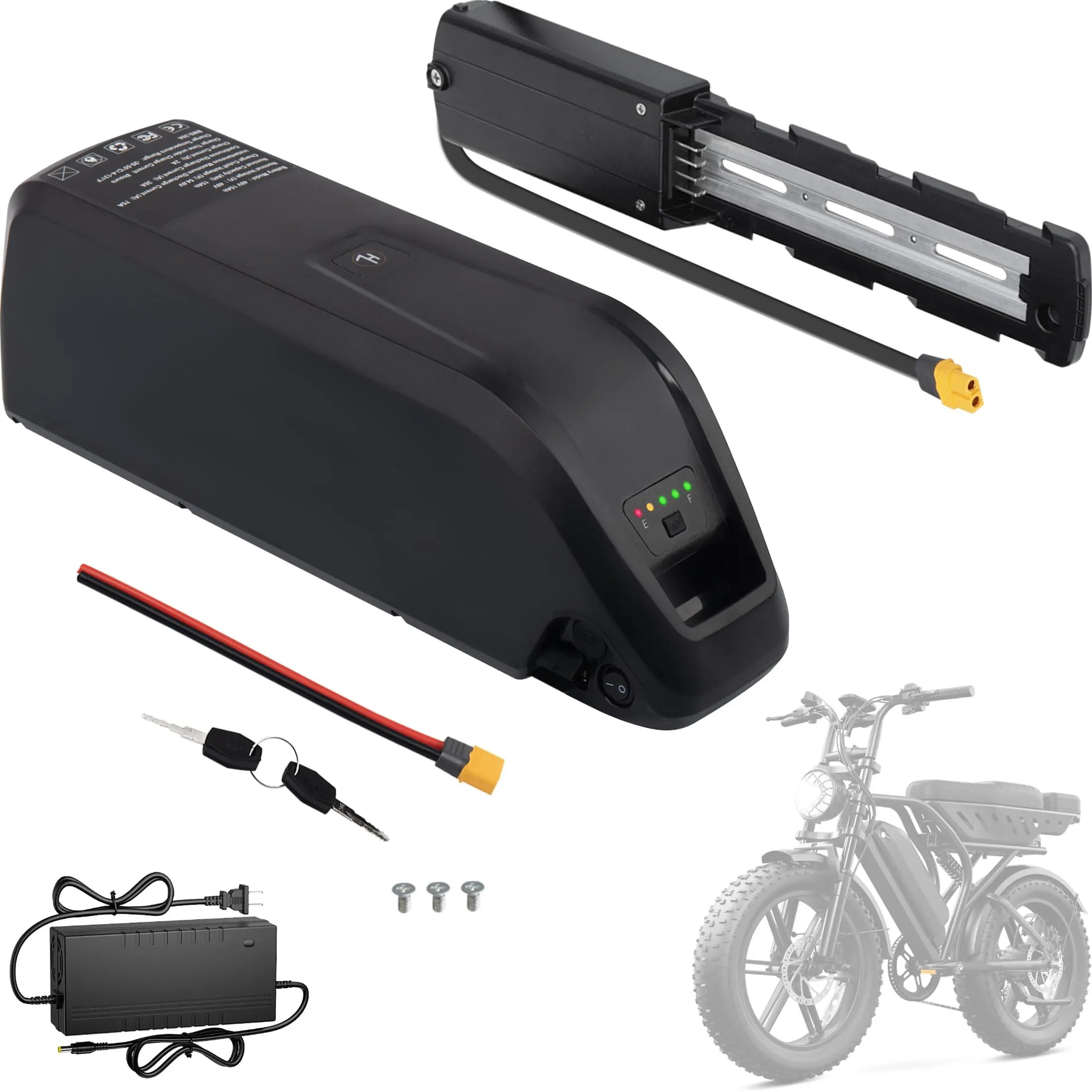 48V 15.6Ah Lithium Ion Ebike Battery (748.8Wh, 4pin-48v15.6ah) – 30A BMS, 4-Pin Base, USB Port, Power Switch, LED Indicator, Safety Lock, Compatible with 0–1000W Electric Bike Motors