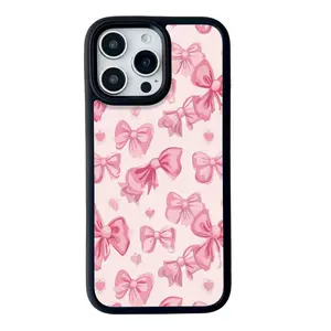 Magnetic cute bow phone case suitable for iPhone 14 13 12 11 Pro Max 15 16 Plus, unique pattern phone case compatible with Magsafe, unisex protective case HJJ-P019