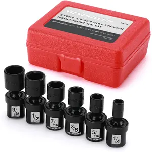 6 count 1/4" Drive SAE Shallow Universal  Socket Set, 1/4" - 9/16", Swivel Socket with Flexible Wobble, CR-MO