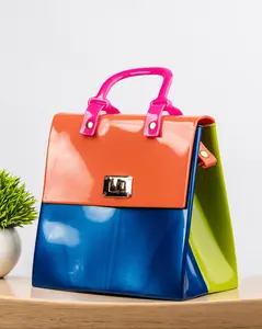 Women's Vinyl Crossbody Bag in Orange/Blue/Green Color